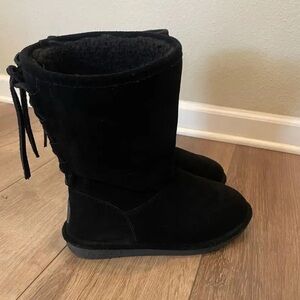 Black Suede Boots with Lace-Up Back